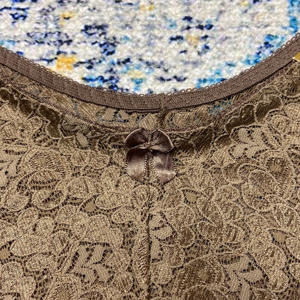NWT Vintage Intimates by Lane Bryant Bronze Lace Bow Accent High Cut Thong 18/20 - Picture 3 of 9